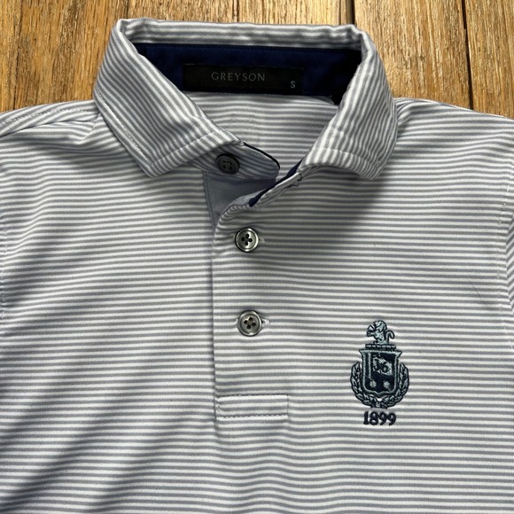 Greyson Golf Polo Striped Detroit Golf Club Crest Embroidered Youth Size Small - Picture 1 of 6